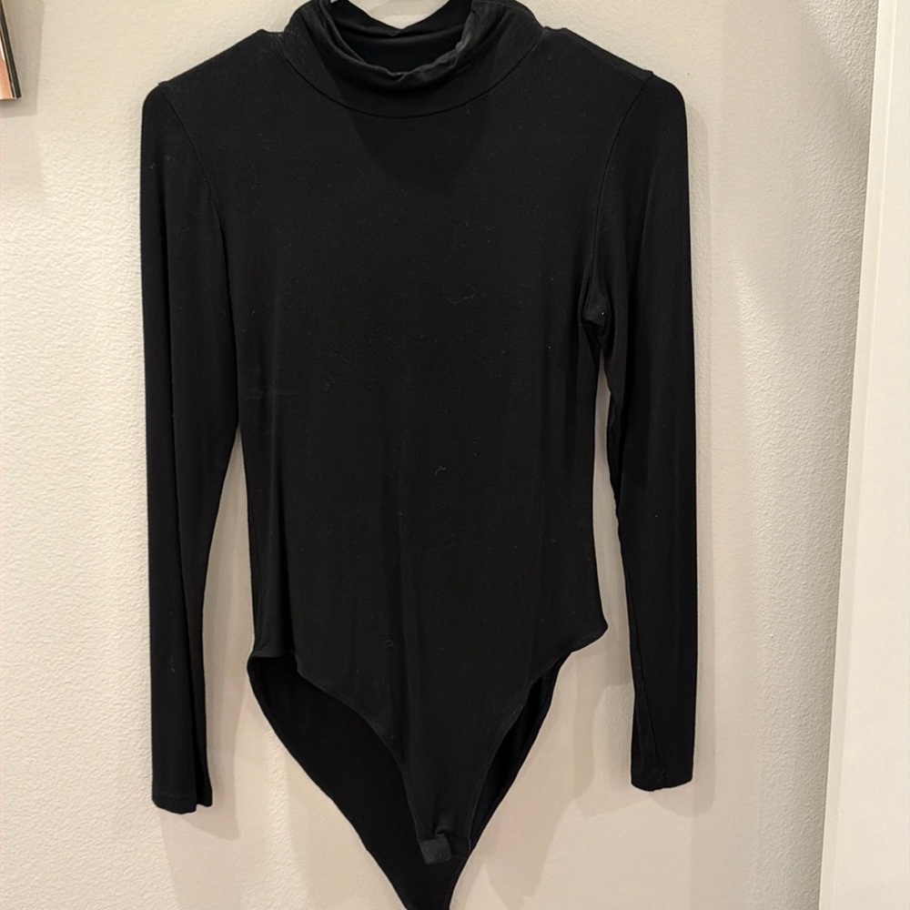 Black Long Sleeve Turtleneck Bodysuit Stretchy Basic Top